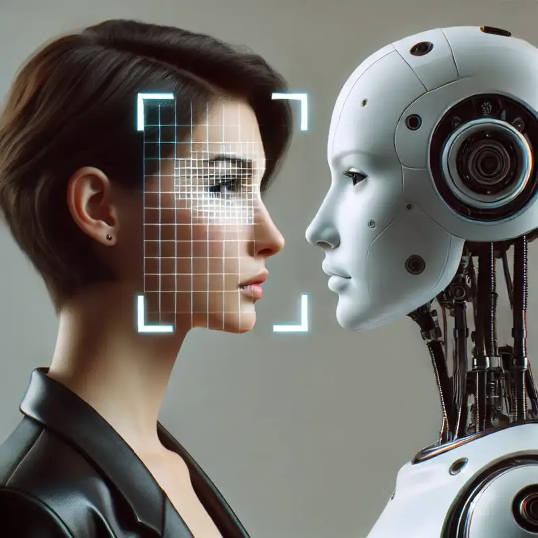 Illustration of a woman getting scanned by a robot.